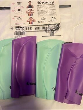 Women's Swim Cap for Long Hair - Mint and Purple